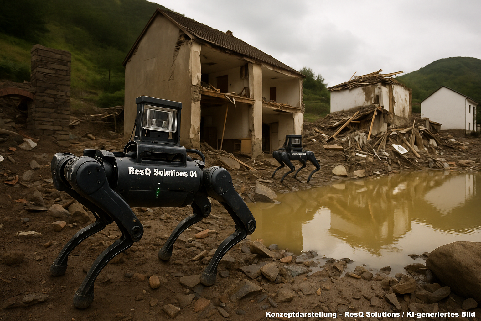 RescueBot in a flood-damaged area