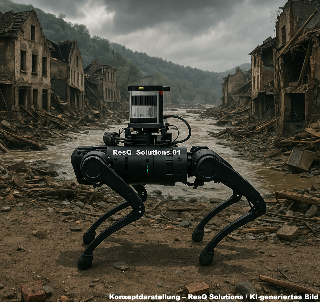 Close-up of RescueBot in a debris field